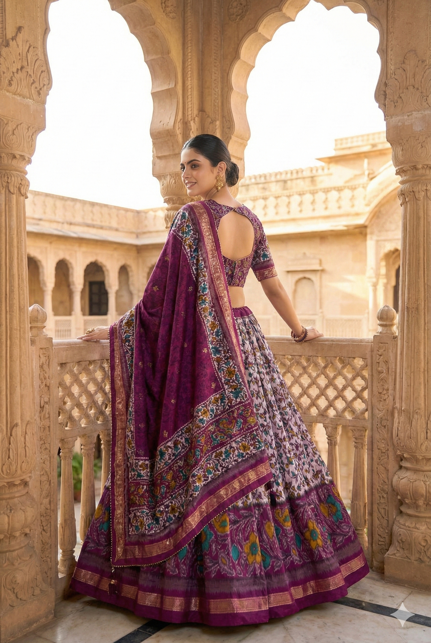 Purple Tusser Silk Floral Print Lehenga Choli Set with Foil Work