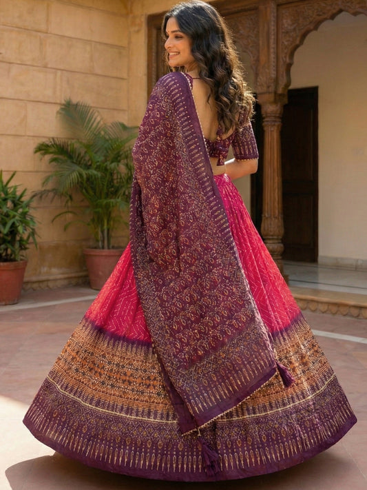 Pink Colour Geometric Print Lehenga Choli