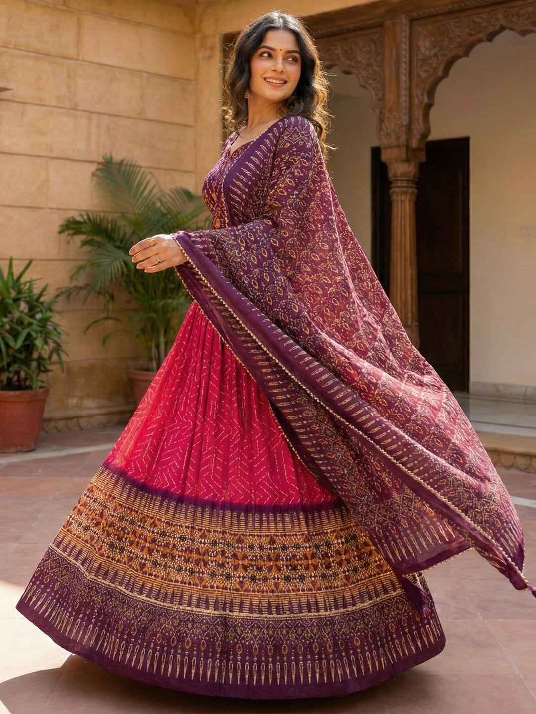 Pink Colour Geometric Print Lehenga Choli