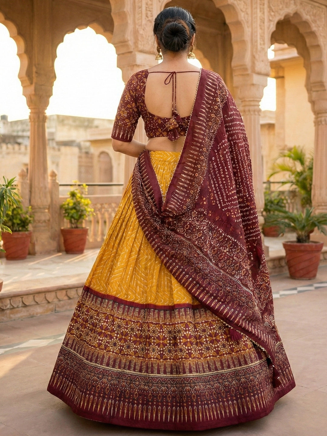 Yellow Colour Geometric Print Lehenga Choli