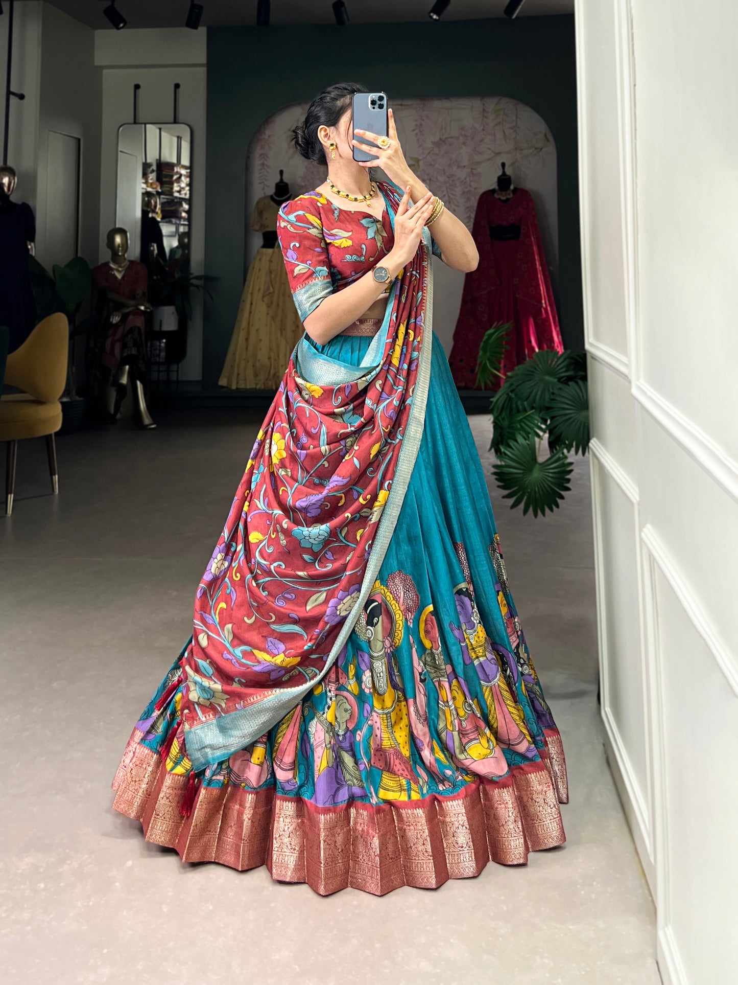 Firoji Tusser Silk Floral Print Lehenga Choli