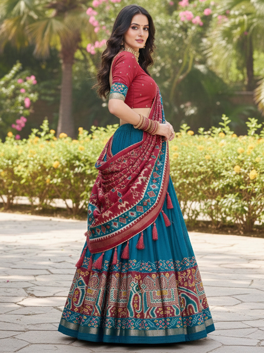 Women's Tusser Silk Printed Lehenga Choli with Dupatta