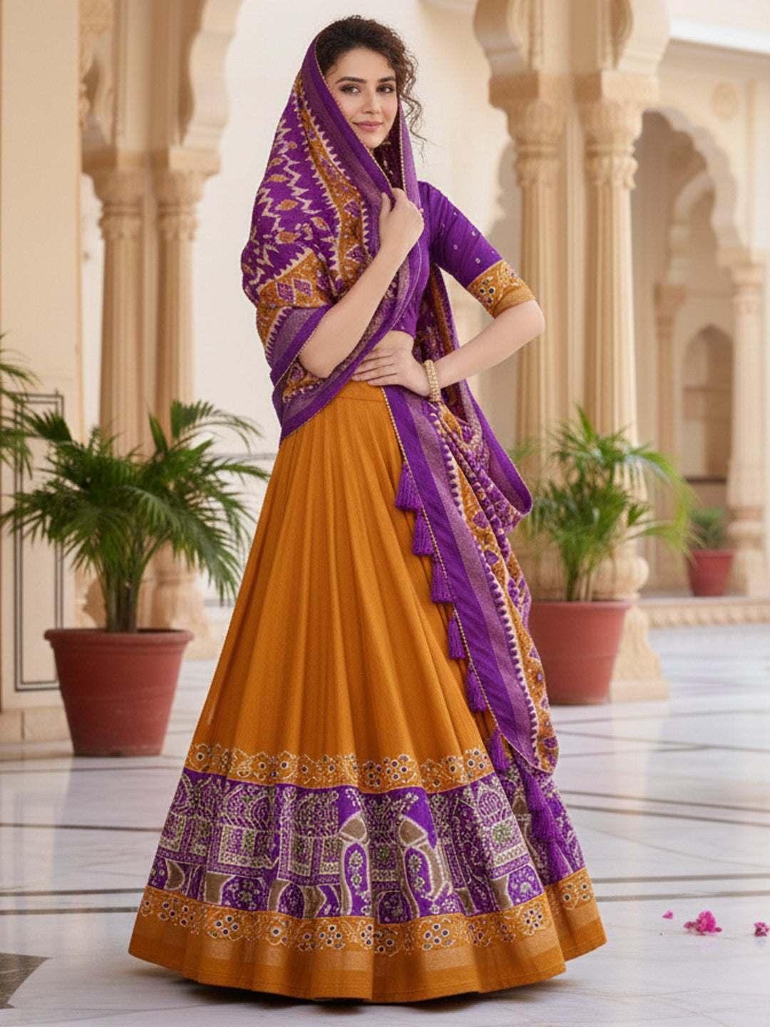 Women's Tusser Silk Printed Lehenga Choli with Dupatta
