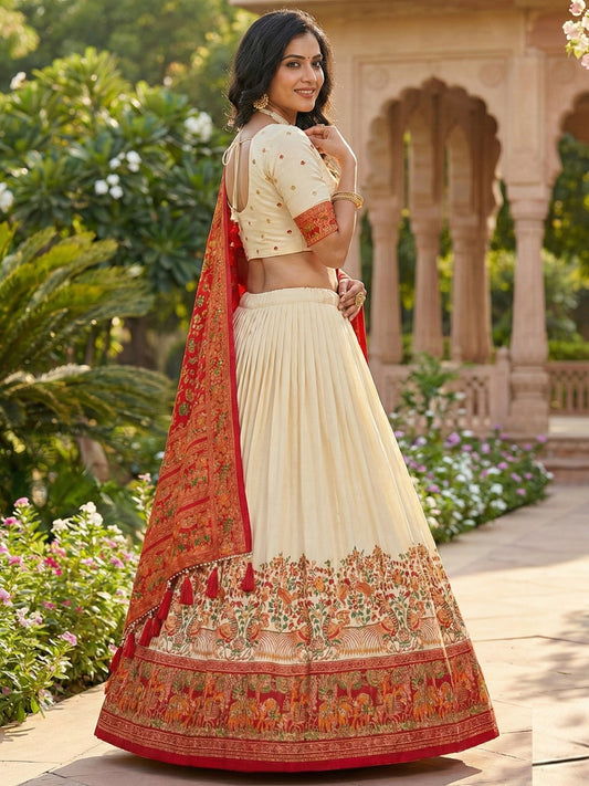 Pink Tusser Silk Floral Print Lehenga Choli Set for Weddings and Festivals