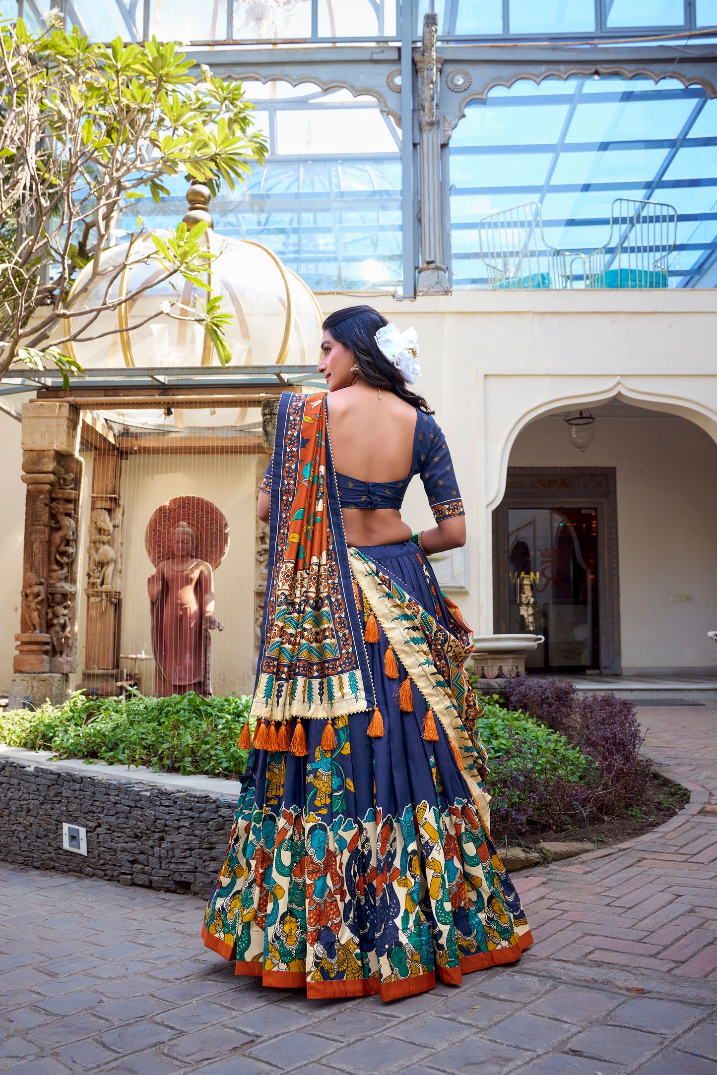 Floral Print Tusser Silk Foil Work Festive Lehenga Choli Set with Gotta Patti Dupatta