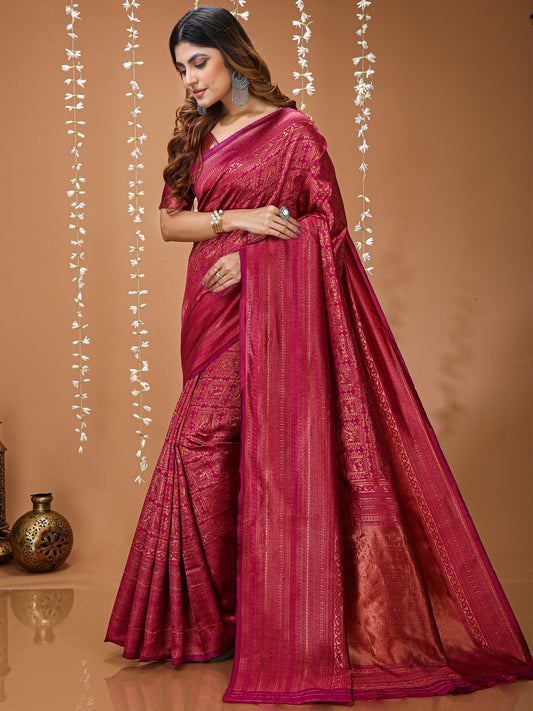Pink Lichi Silk Jacquard Saree with Elegant Border