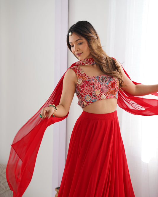 Solid Georgette Lehenga Choli with Embroidered Blouse