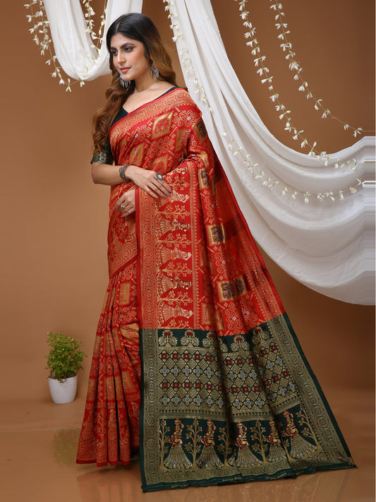 Red Lichi Silk Jacquard Saree with Beautiful Rich Pallu