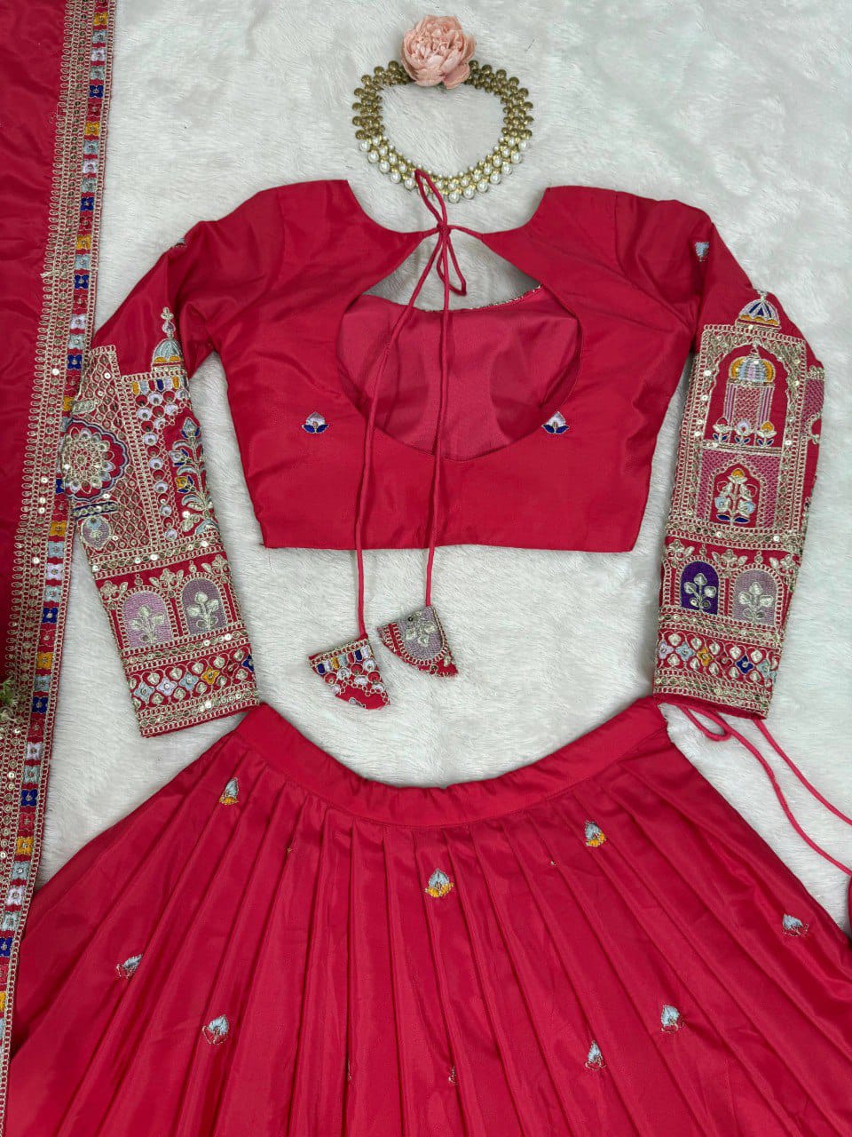Red Colour Sequins Embroidery Work Lehenga Choli