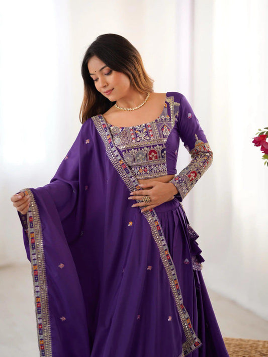 Purple Colour Sequins Embroidery Work Lehenga Choli