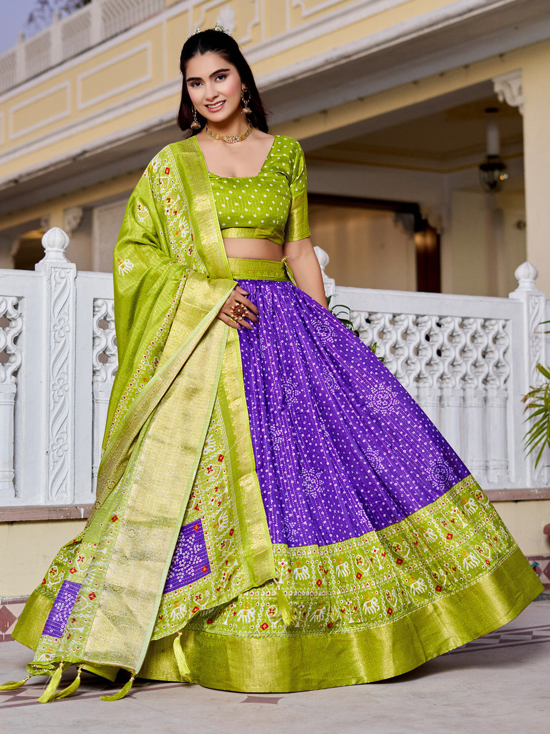 Blue Lichi Silk Printed Lehenga Choli Set