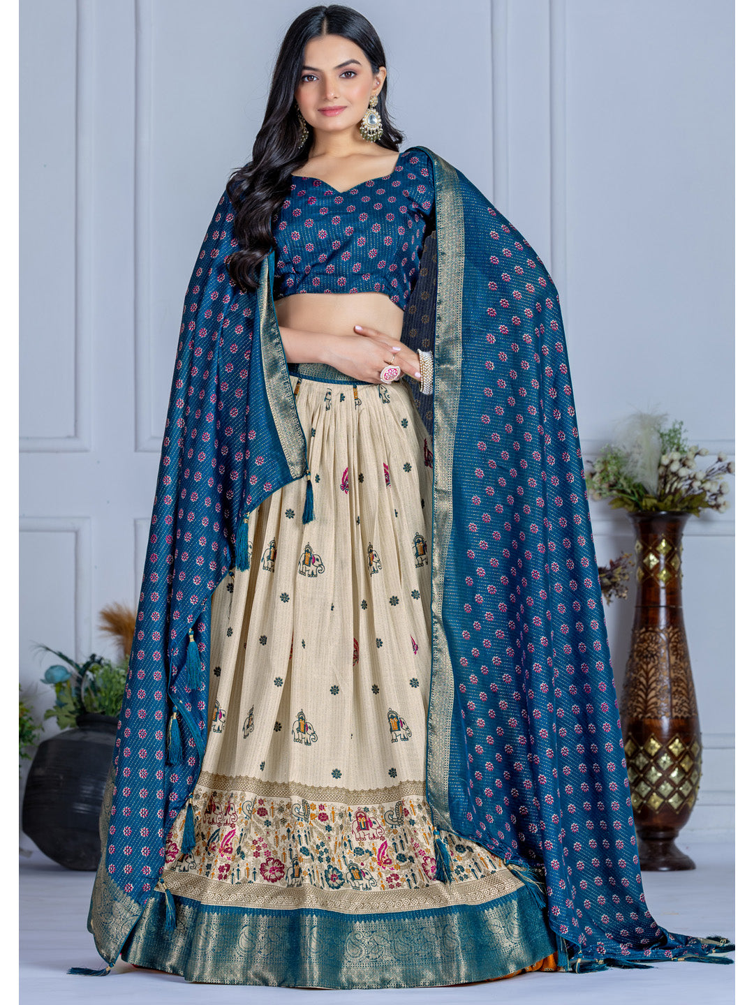 Heavy Lichi Silk Jacquard Lehenga Choli with Jari Lining & Matching Dupatta