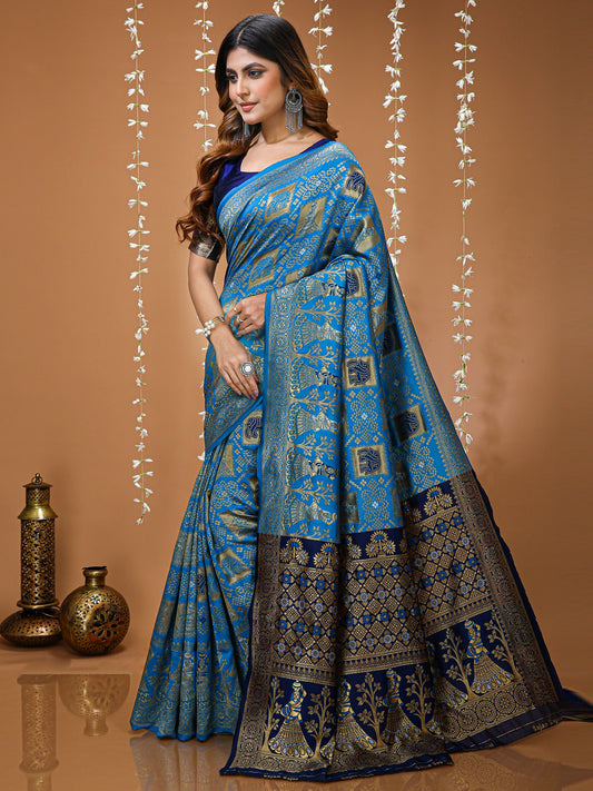 Sky Blue Soft Lichi Silk Saree with All-Over Jacquard Work