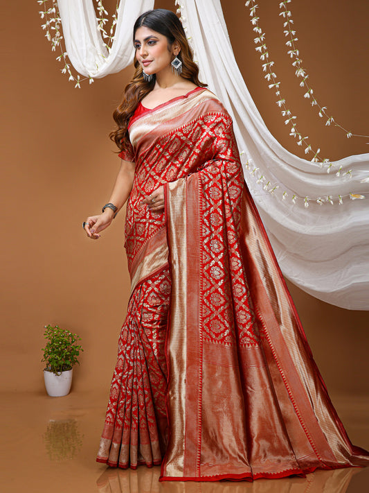 Red Soft Lichi Silk Kanchipuram Jacquard Saree with Rich Pallu