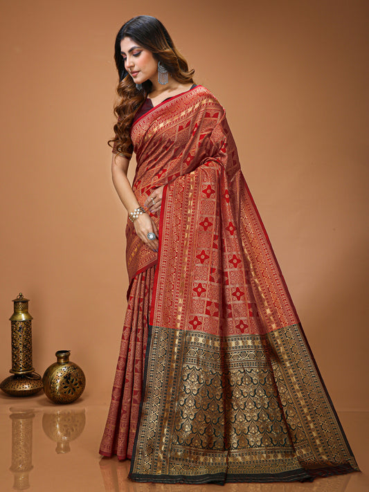 Red Lichi Silk Saree with Rich Jacquard Pallu