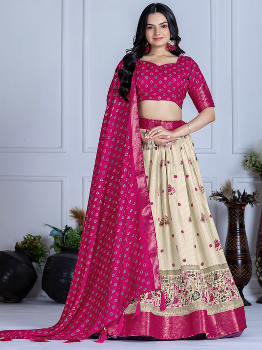 Heavy Lichi Silk Jacquard Lehenga Choli with Jari Lining & Matching Dupatta
