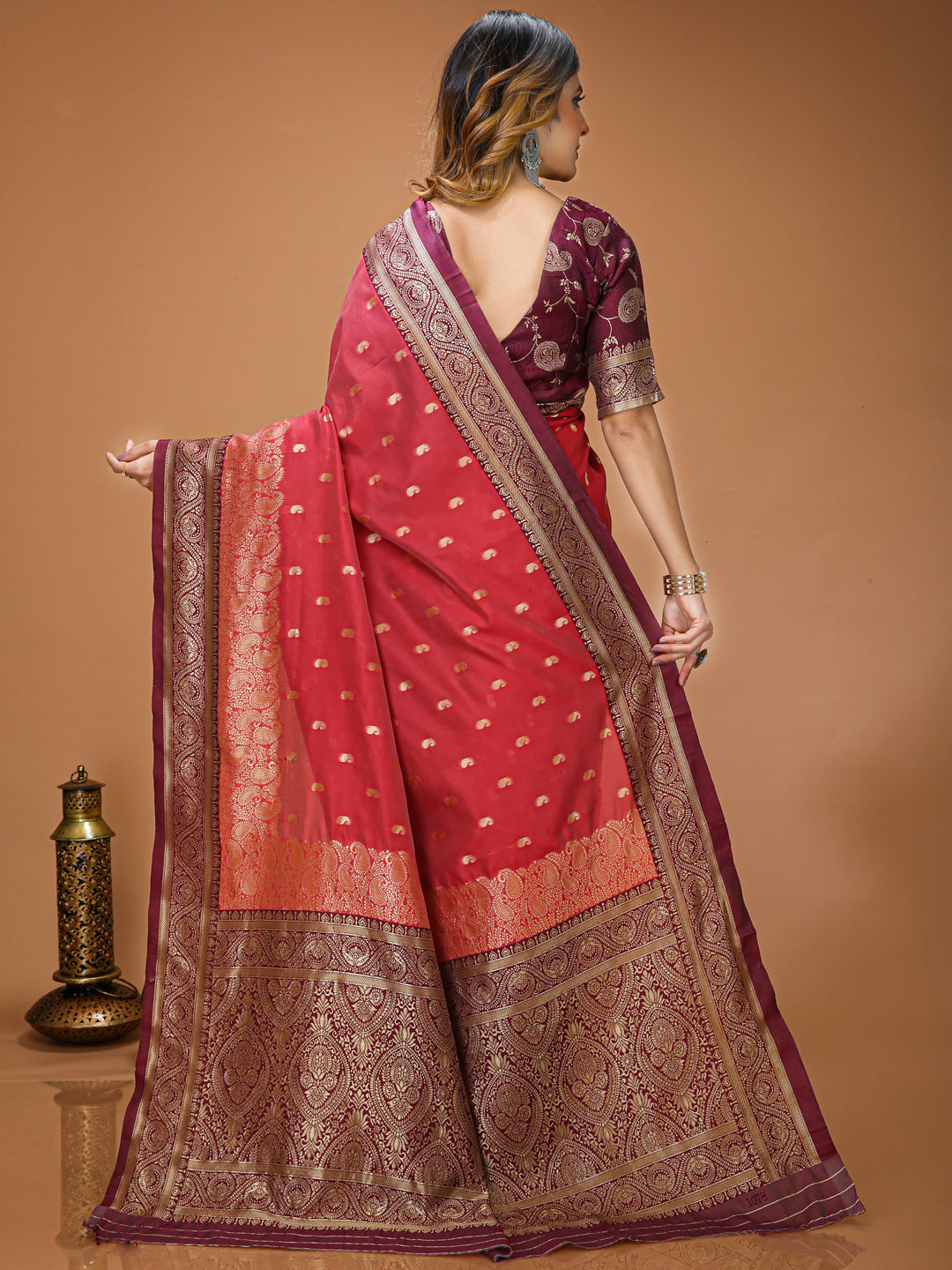 Red Lichi Silk Kanchipuram Saree with Rich Jacquard Border