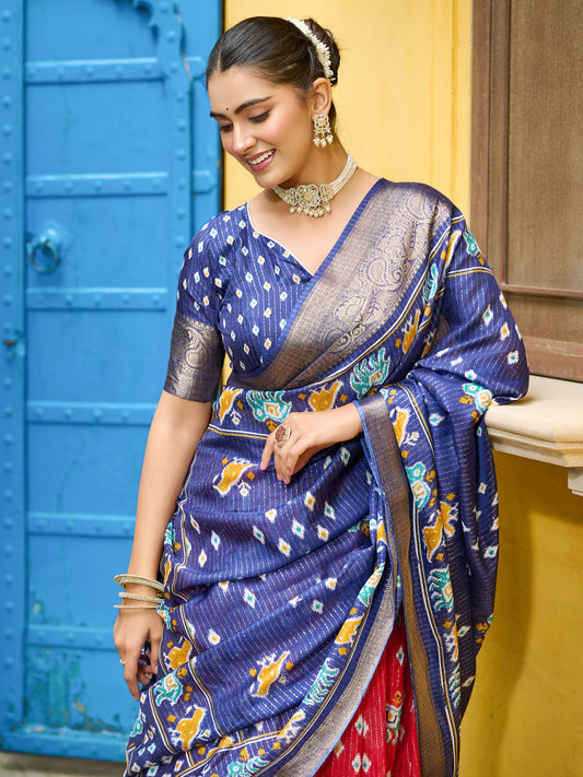 Red Lichi Silk Jacquard Lehenga Choli with Zari Lining & Traditional Print