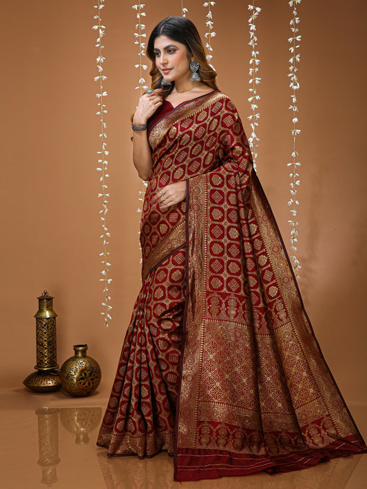 Maroon Lichi Silk Saree with Rich Jacquard Pallu