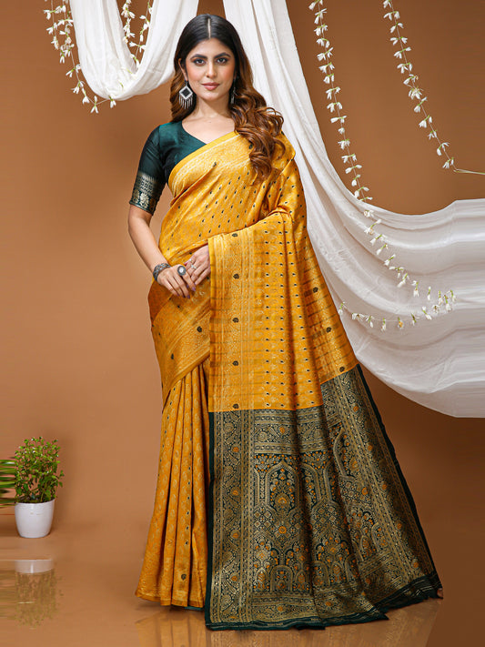 Yellow Lichi Silk Jacquard Saree with Beautiful Rich Pallu