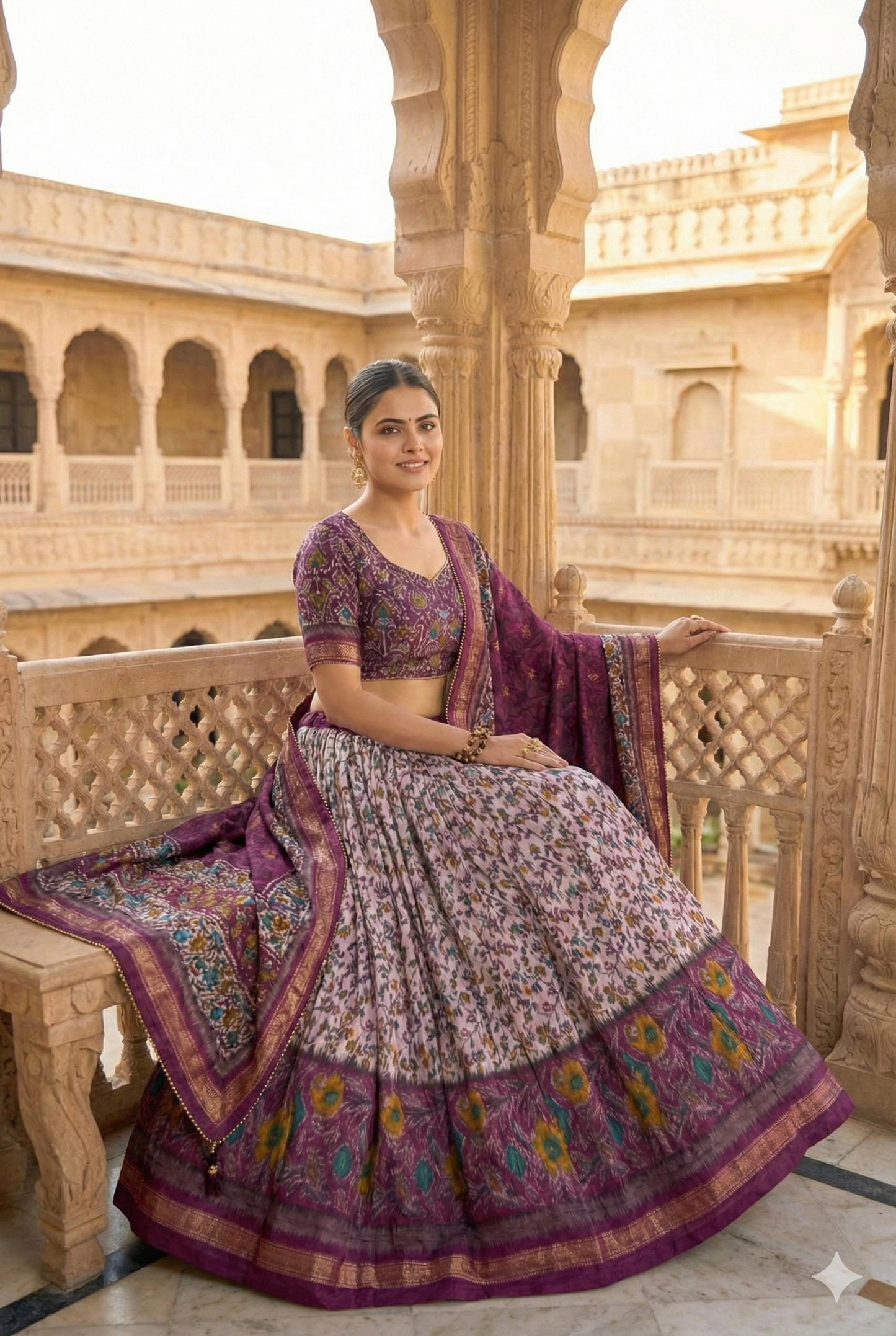 Purple Tusser Silk Floral Print Lehenga Choli Set with Foil Work