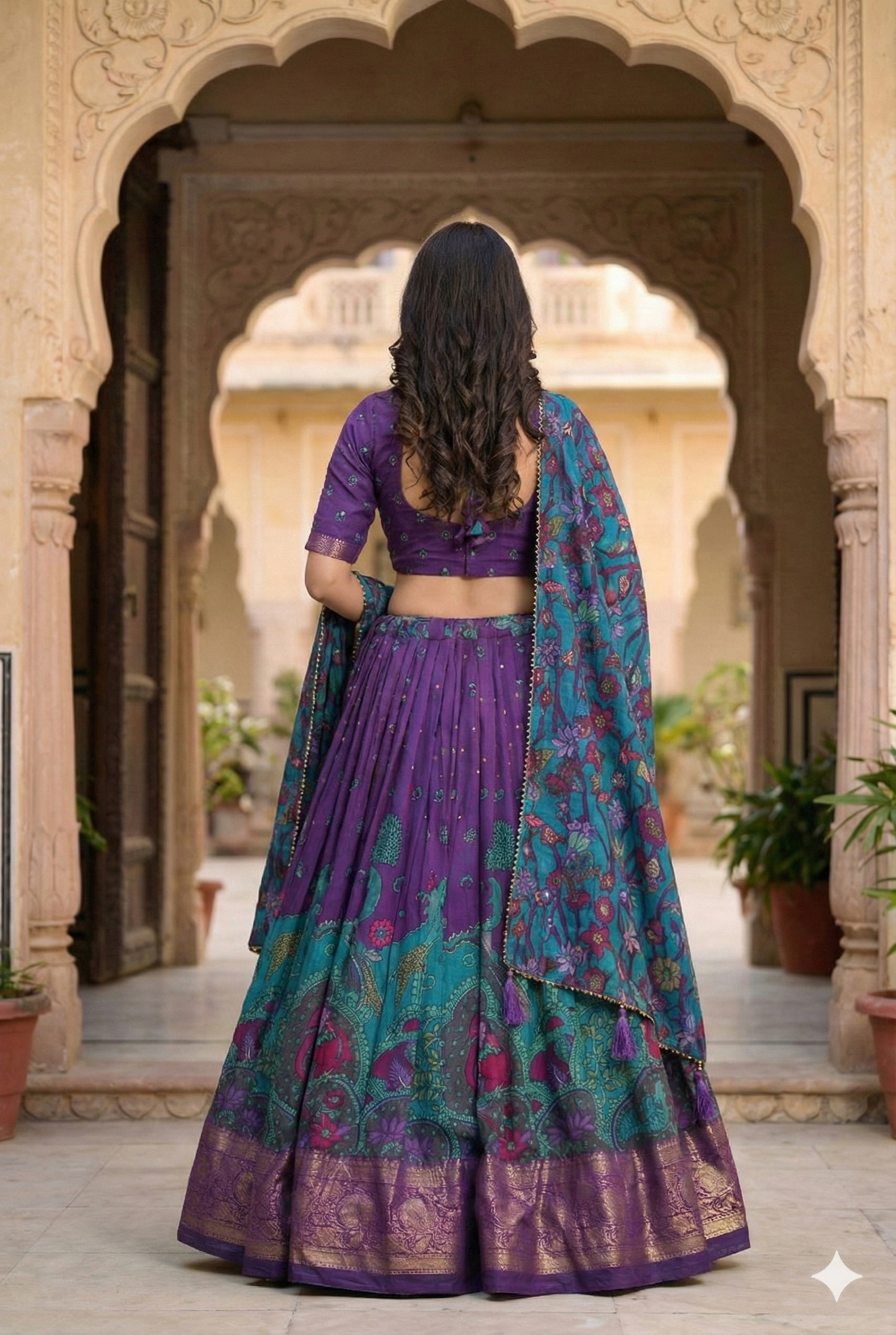 Purple Tusser Silk Floral Print Lehenga Choli Set with Foil Work