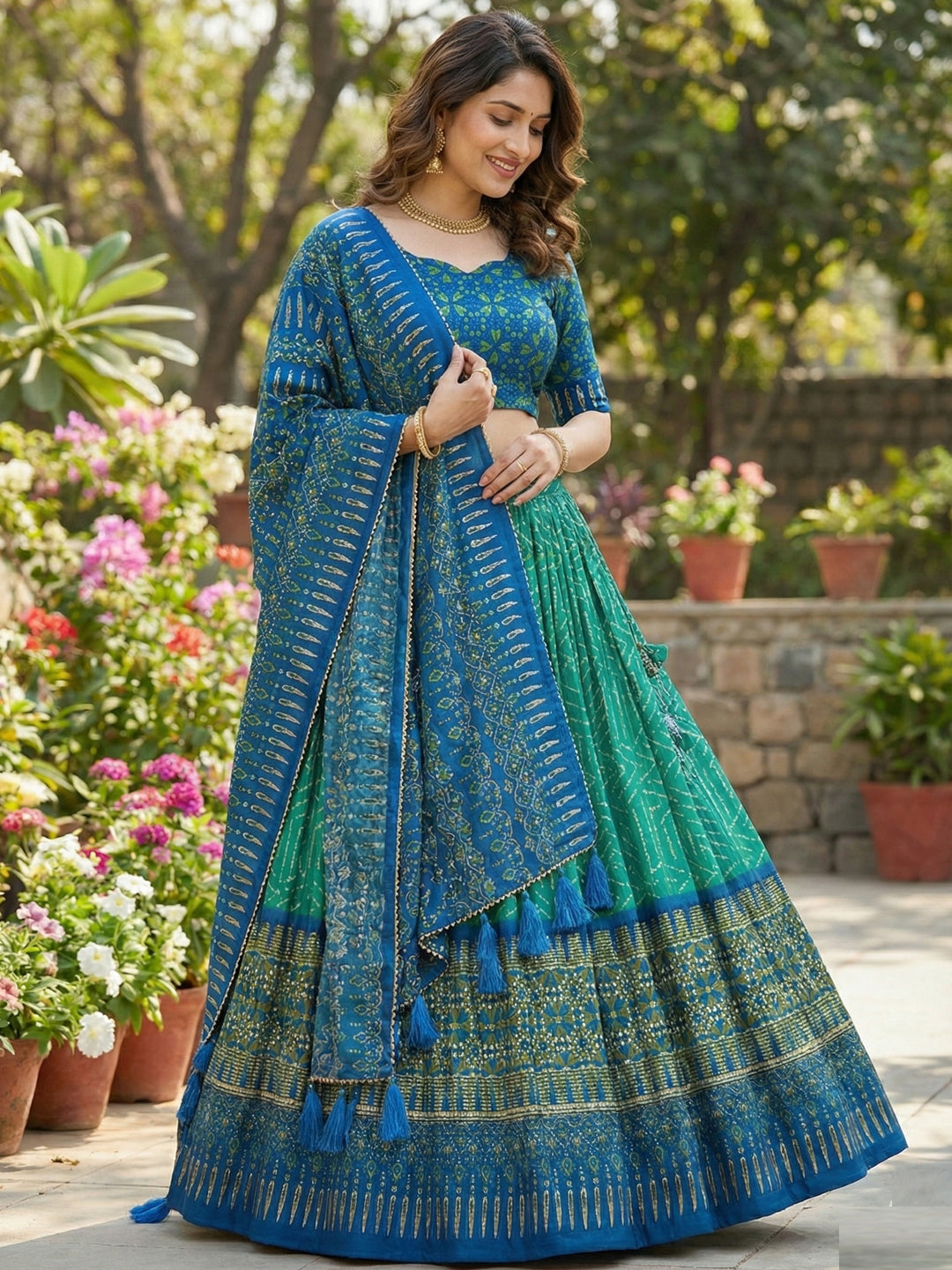 Rama Colour Geometric Print Lehenga Choli