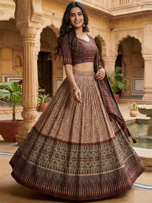 Brown Colour Geometric Print Lehenga Choli