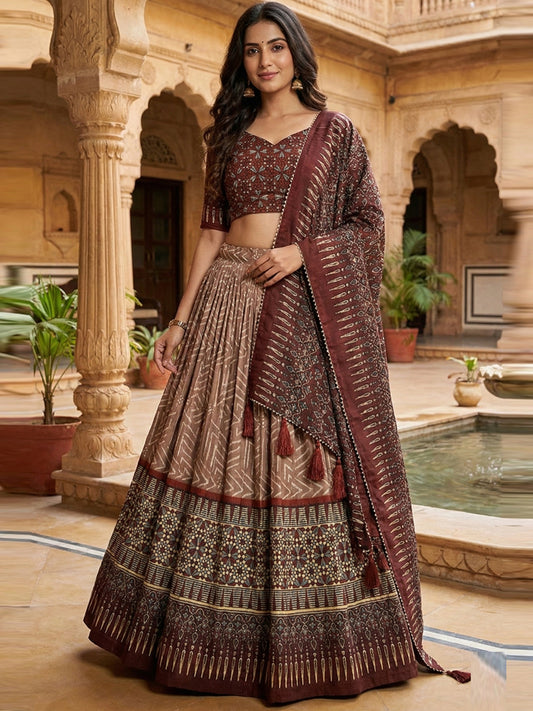Brown Colour Geometric Print Lehenga Choli