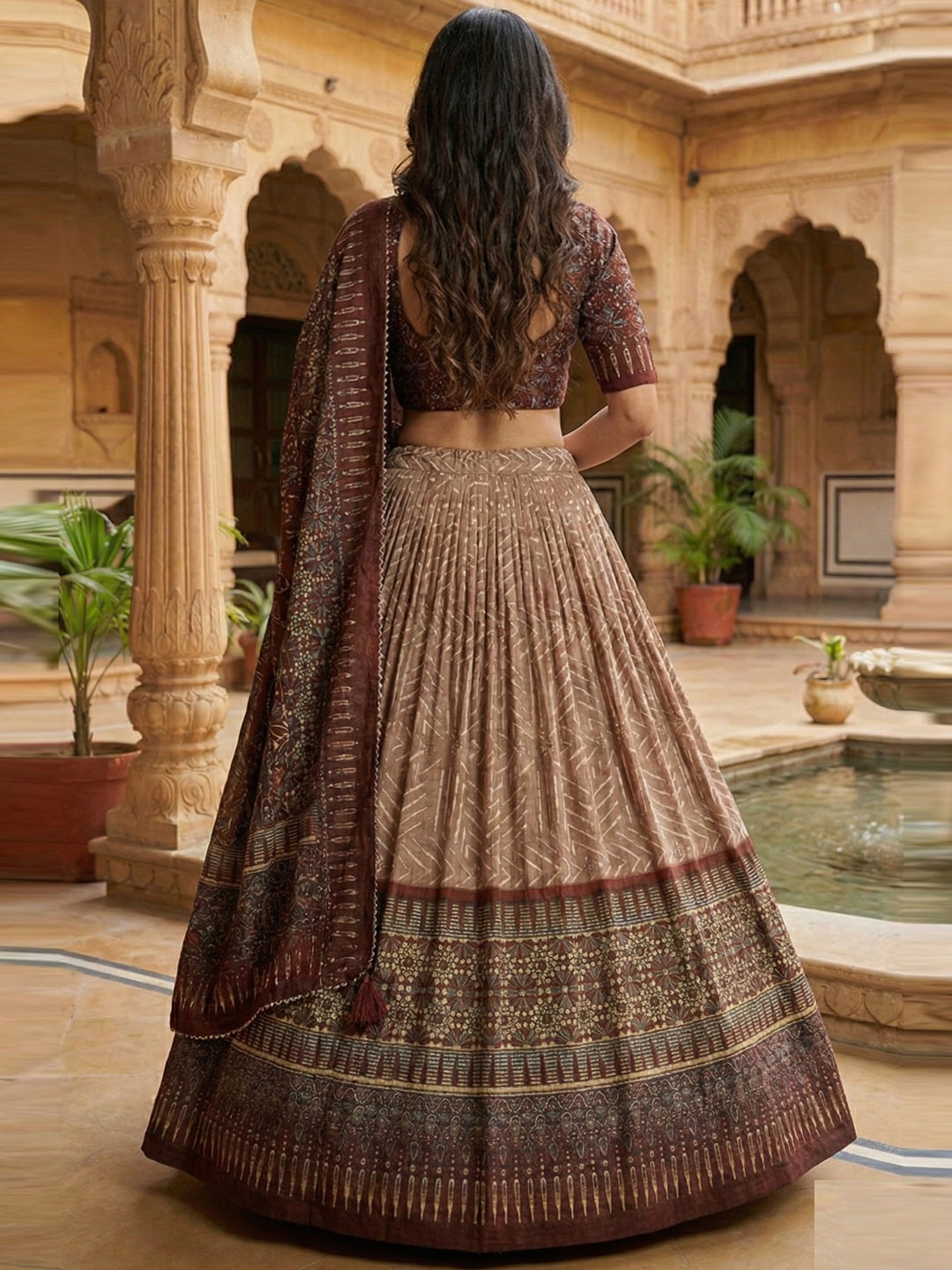 Brown Colour Geometric Print Lehenga Choli