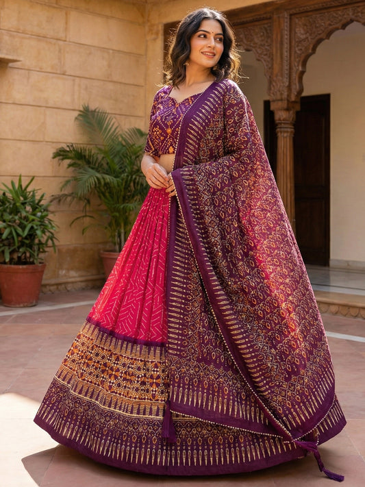 Pink Colour Geometric Print Lehenga Choli