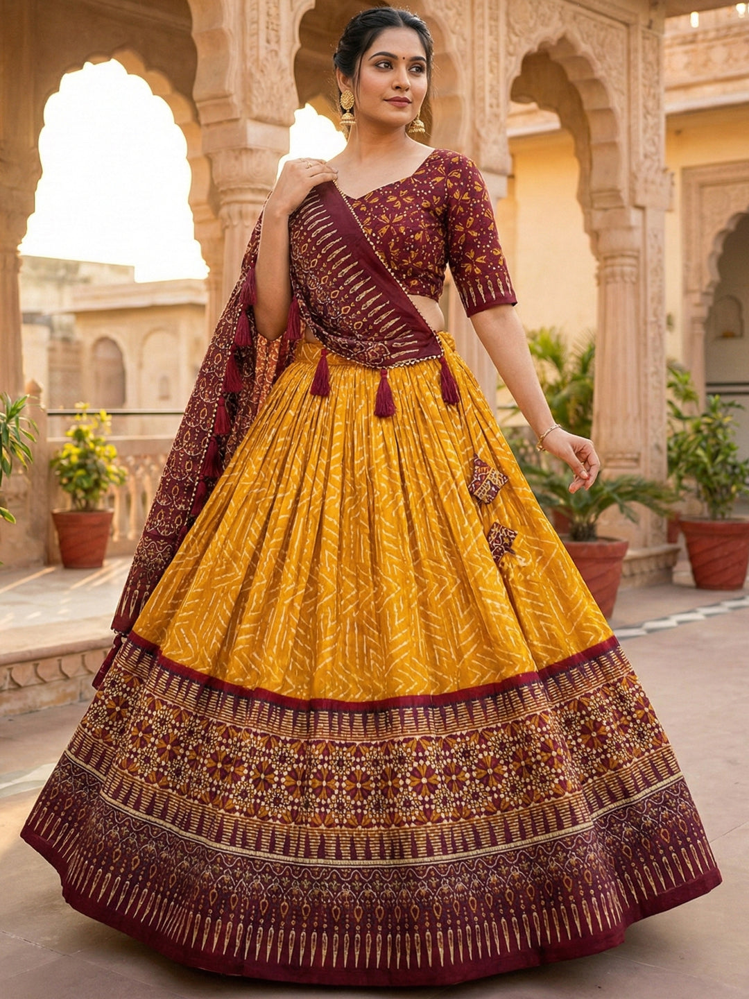 Yellow Colour Geometric Print Lehenga Choli