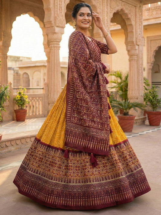 Yellow Colour Geometric Print Lehenga Choli