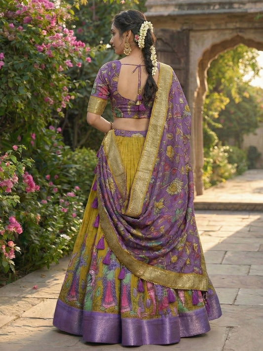YellowTusser Silk Floral Print Lehenga Choli