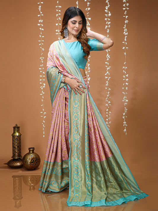 Pink Soft Lichi Silk Saree With Rich Jacquard Work