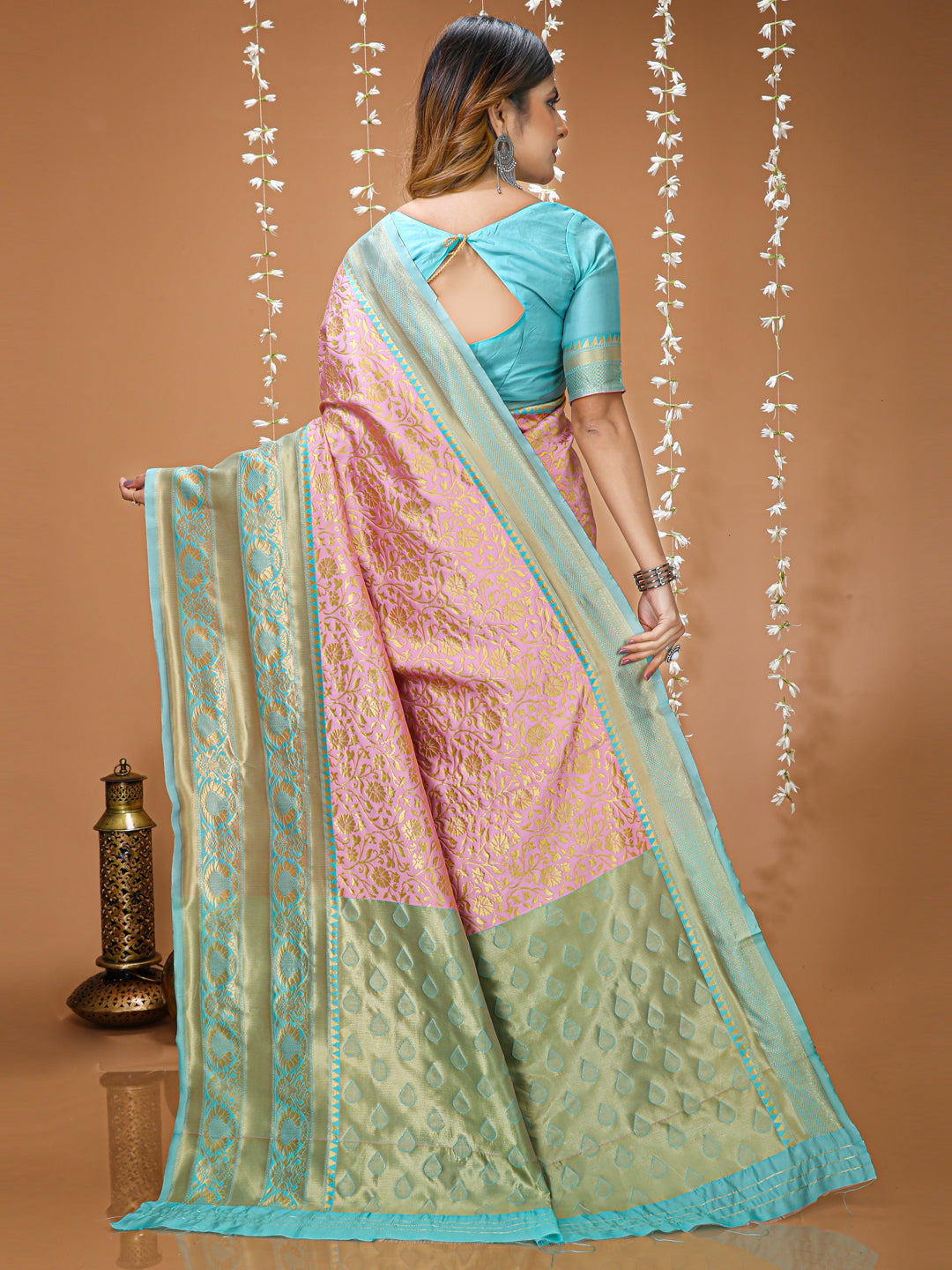 Pink Soft Lichi Silk Saree With Rich Jacquard Work