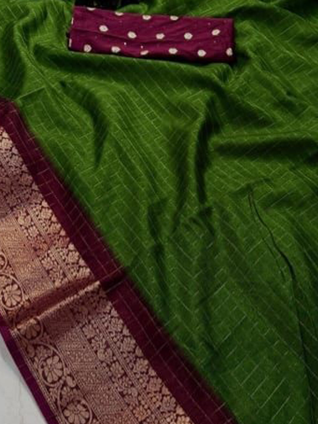 Green Jacquard Kanjivaram Zari Border Soft Dola Cotton Saree