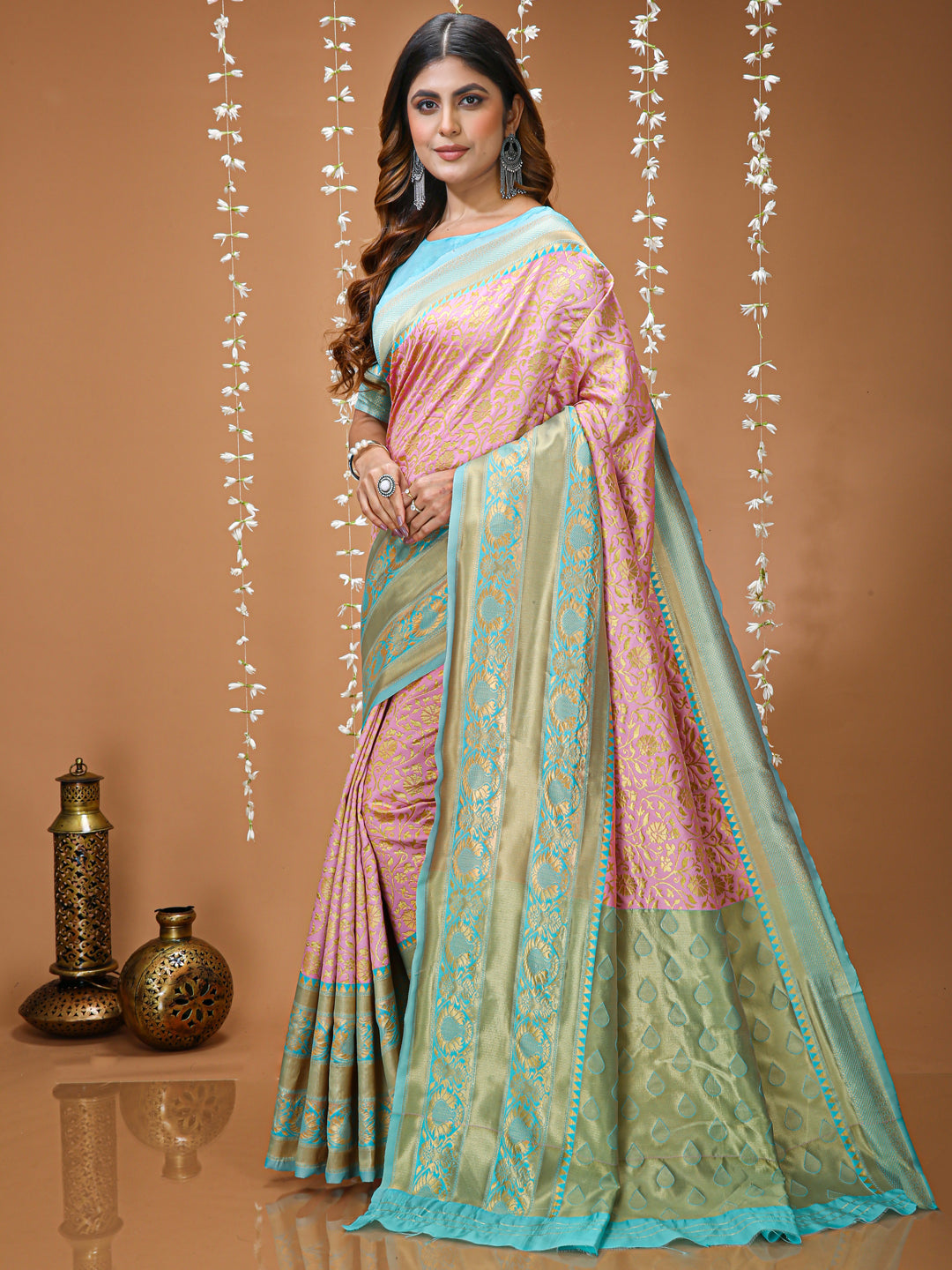 Pink Soft Lichi Silk Saree With Rich Jacquard Work