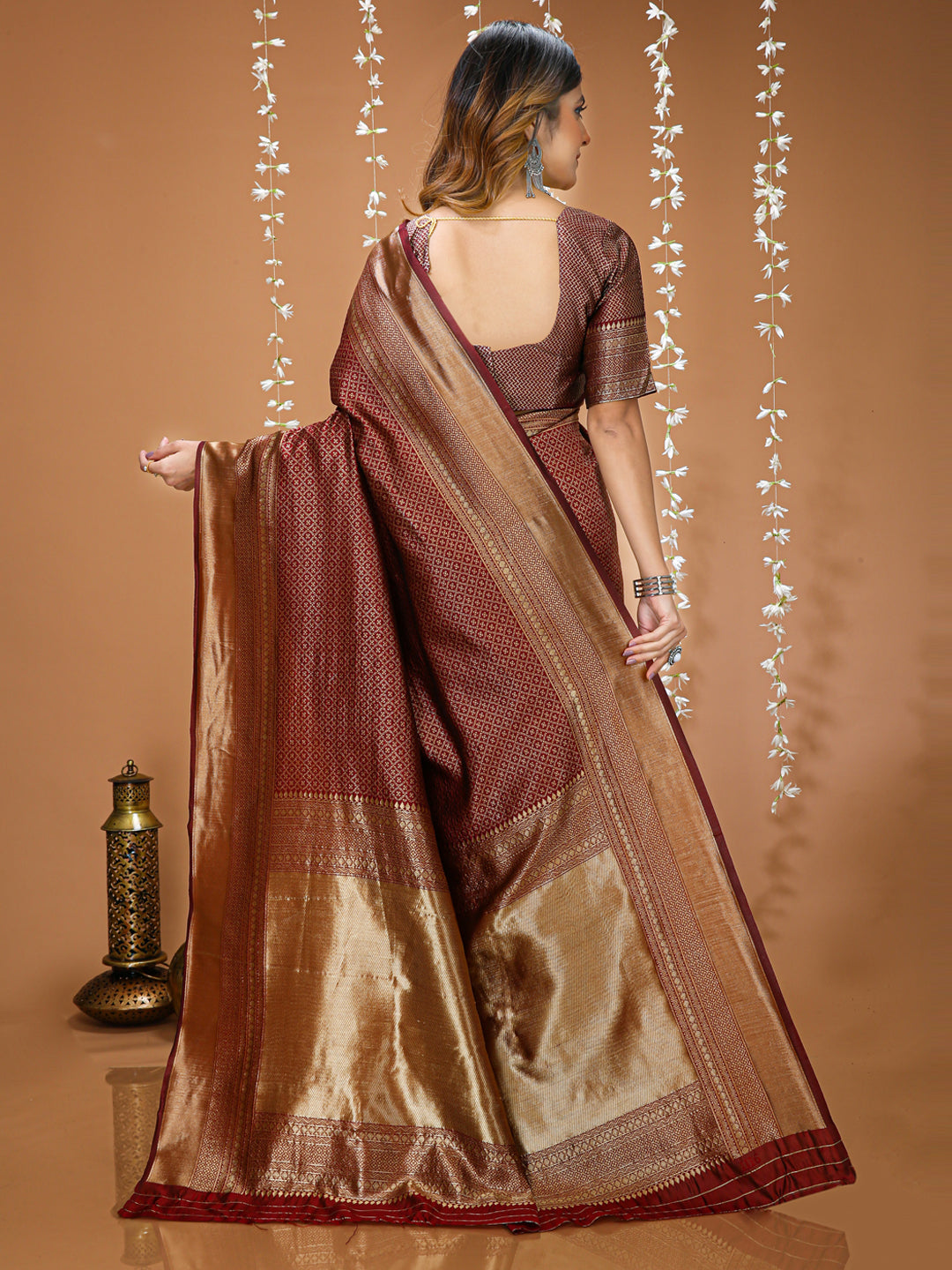 Maroon Soft Lichi Silk Saree with Rich Pallu & Jacquard Border