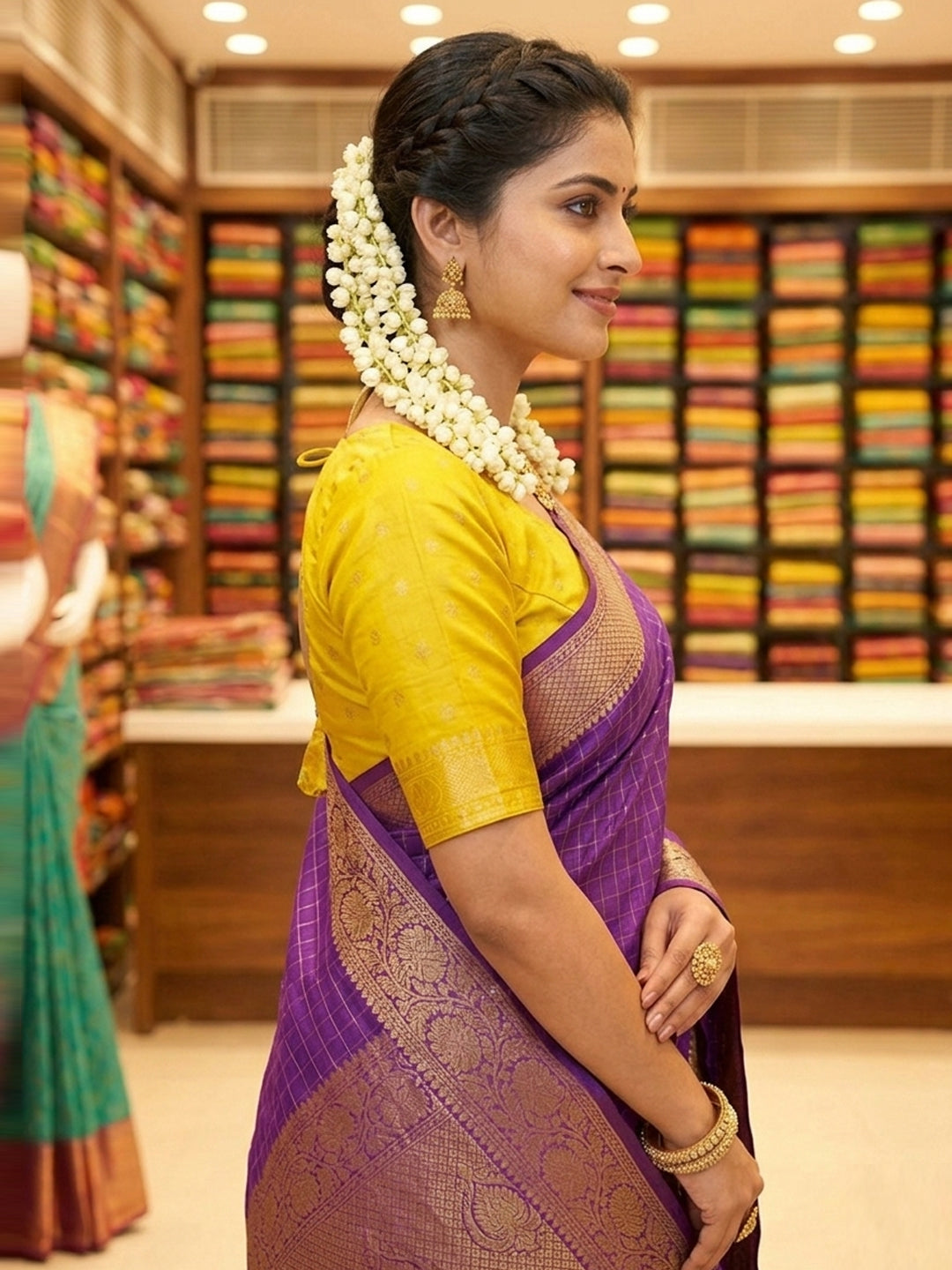 Purple Soft Dola Cotton Print Saree with Kanjivaram Zari Border