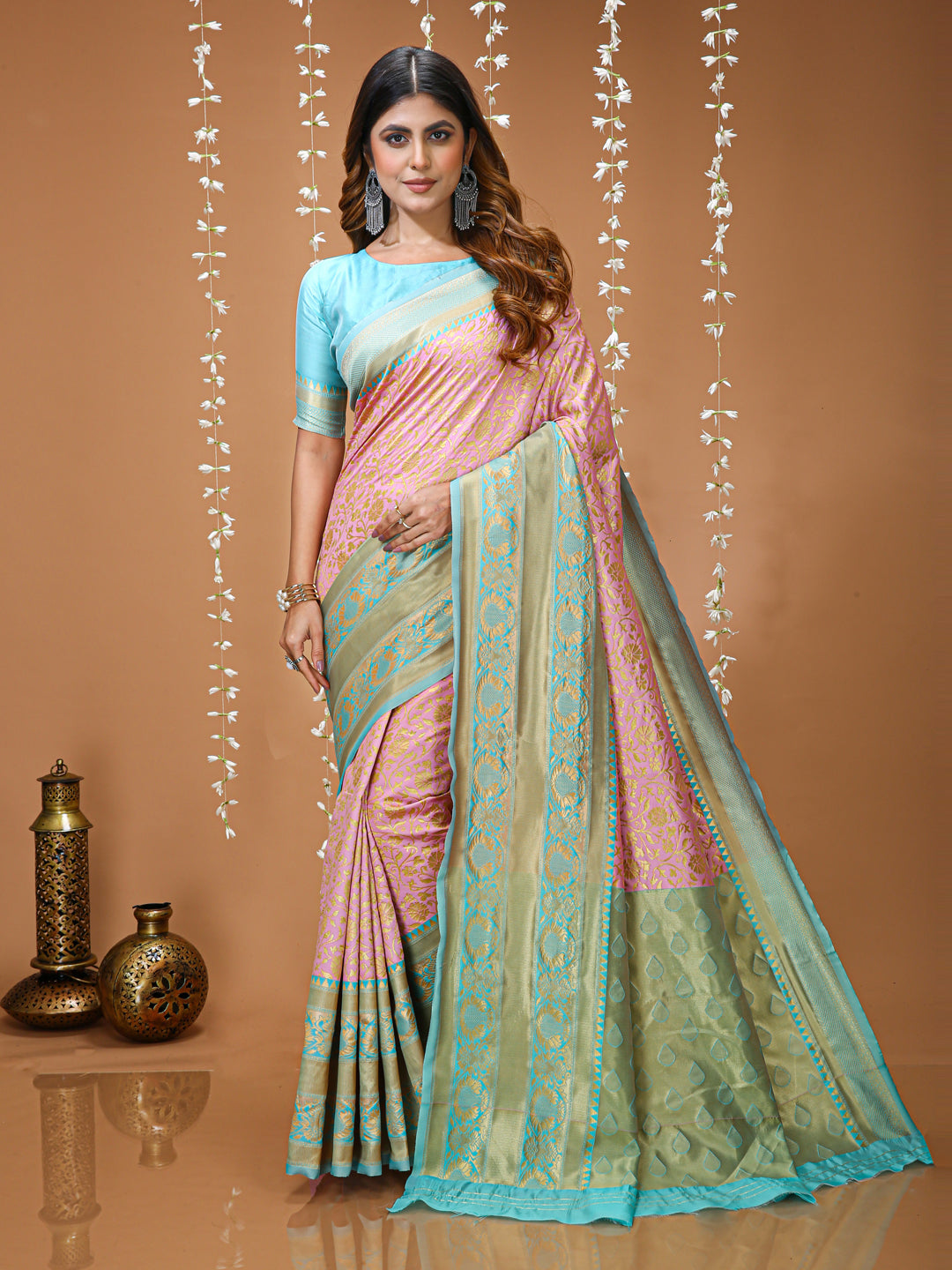 Pink Soft Lichi Silk Saree With Rich Jacquard Work