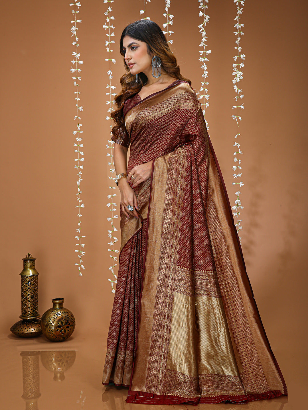 Maroon Soft Lichi Silk Saree with Rich Pallu & Jacquard Border