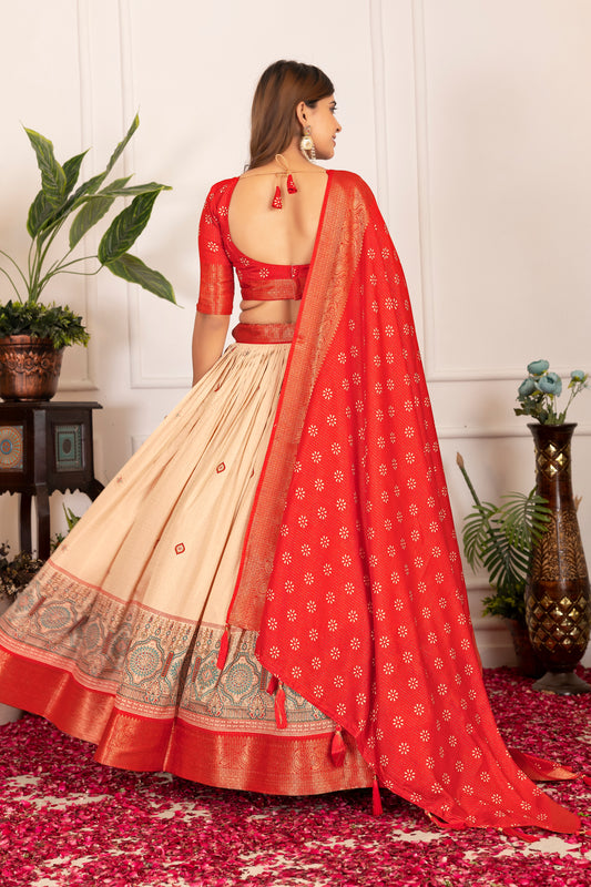 Elegant Tusser Silk Floral Print Lehenga Choli with Foil Work & Jacquard Border