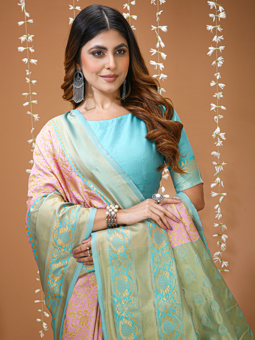 Pink Soft Lichi Silk Saree With Rich Jacquard Work