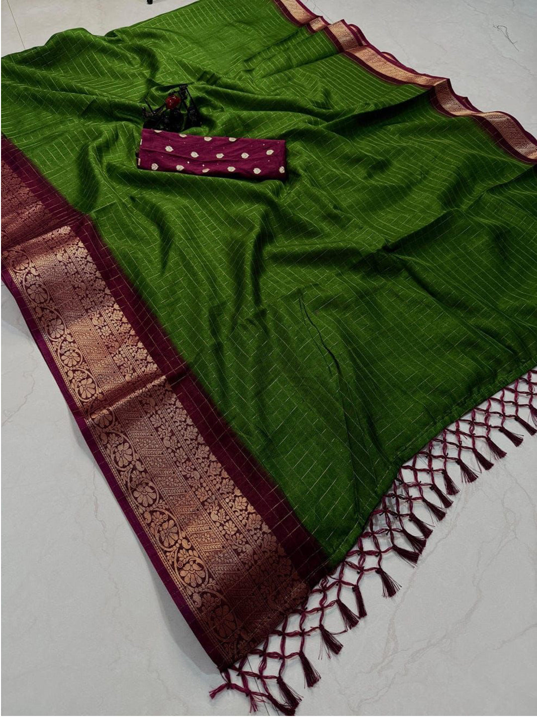 Green Jacquard Kanjivaram Zari Border Soft Dola Cotton Saree