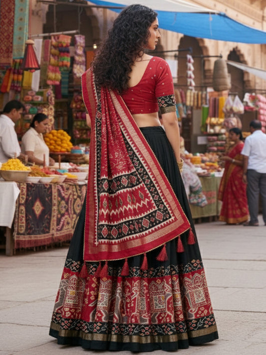 Women's Tusser Silk Printed Lehenga Choli with Dupatta