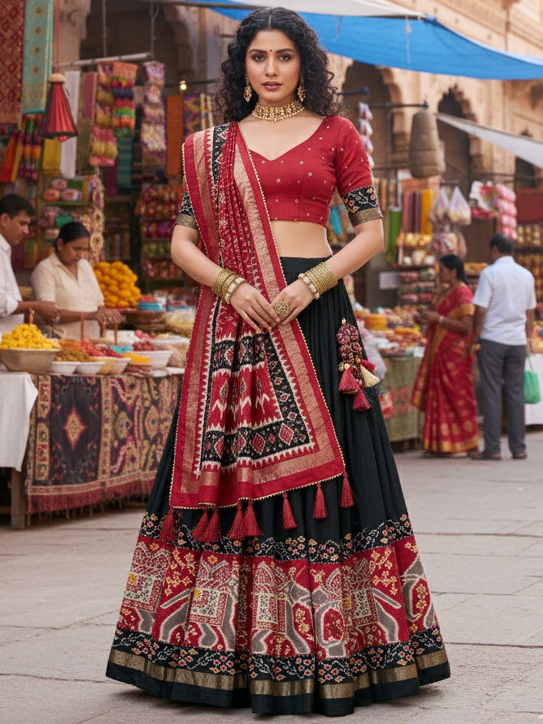 Women's Tusser Silk Printed Lehenga Choli with Dupatta