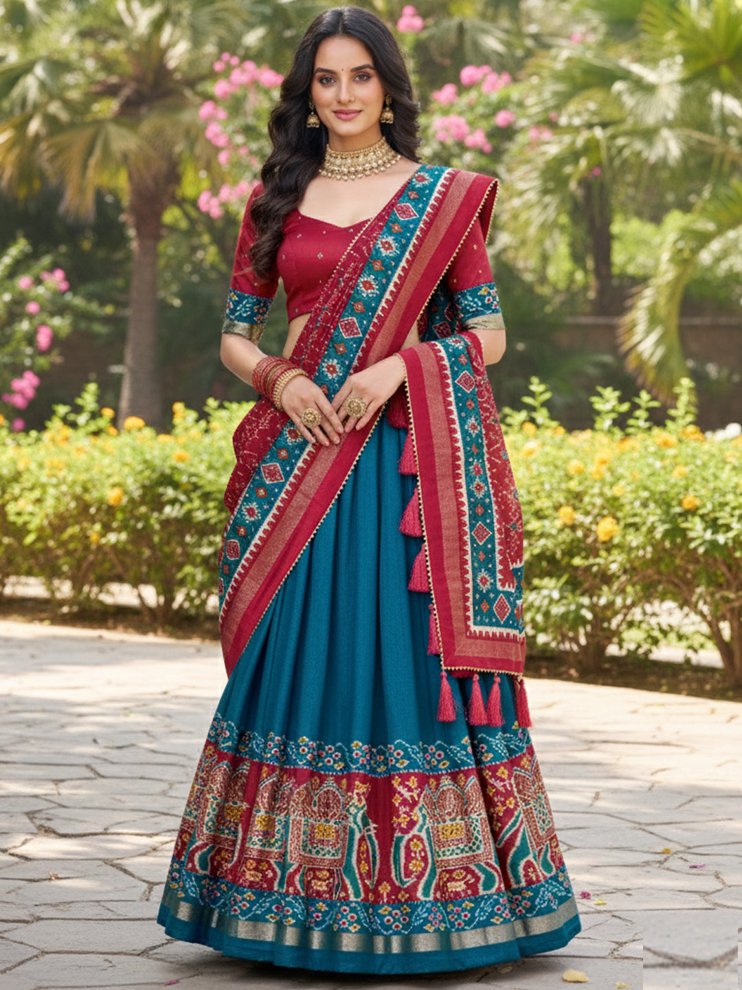 Women's Tusser Silk Printed Lehenga Choli with Dupatta
