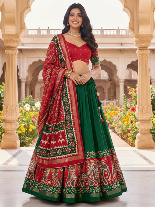 Women's Tusser Silk Printed Lehenga Choli with Dupatta