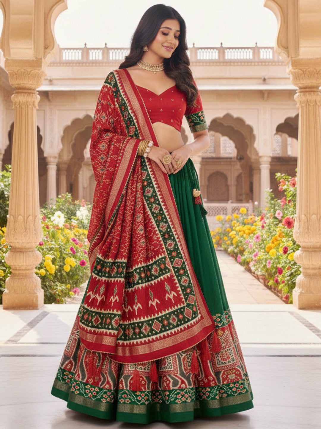 Women's Tusser Silk Printed Lehenga Choli with Dupatta